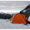 Karwendelblick. Ziemlicher Sturm in der Nacht, aber das K2 von Vaude hält das ganz gut aus.